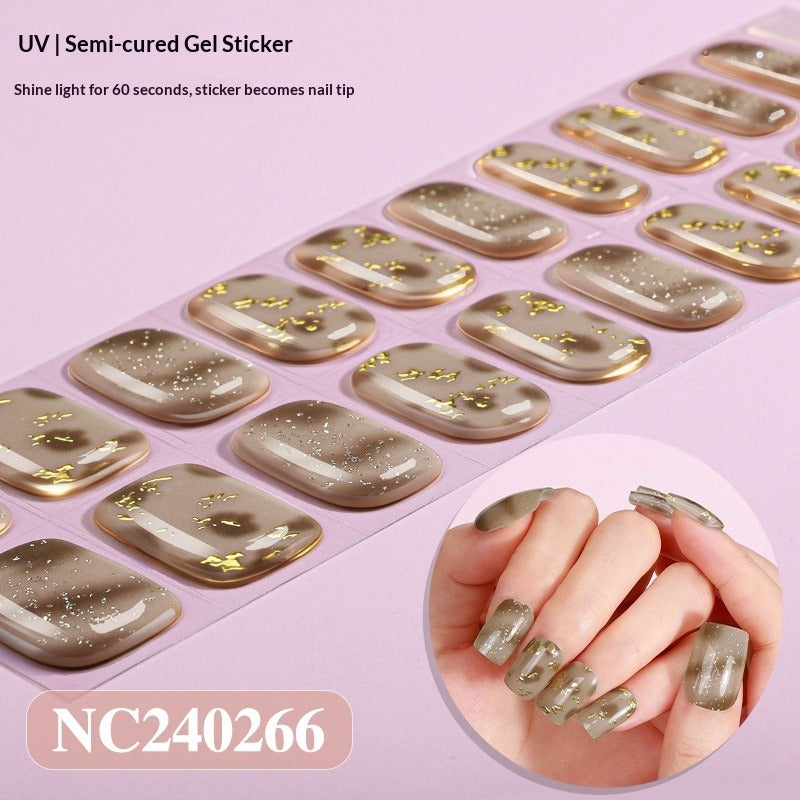 Semi-Cured Gel Nail Strips Silver Foil Leopard Glossy Design (MOQ=3)