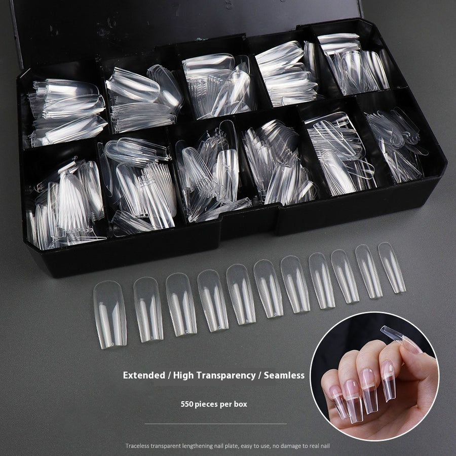 Nail Tips The nail piece is transparent, plus a rectangular 550 pieces, and the boxed patch is fully pasted with non-marking flat head square head nail full size fake nails. (MOQ=3)
