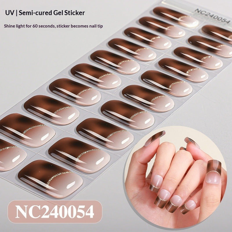 Semi-Cured Gel Nail Strips Silver Foil Leopard Glossy Design (MOQ=3)