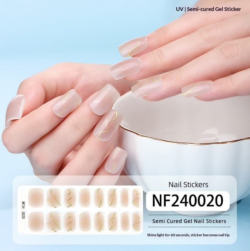 Semi-Cured Gel Nail Strips 3D Foil Gold Elegant Glossy Design (MOQ=3)