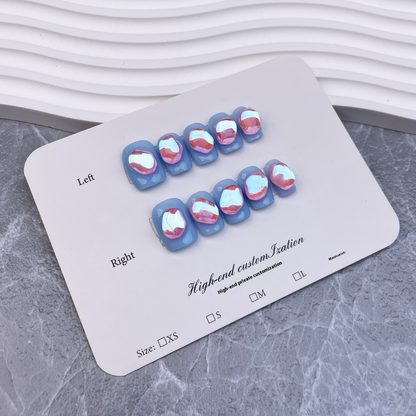 Handmade manicure patch simple aurora bright diamond short wearable nail wearable nail sticker｜365nails