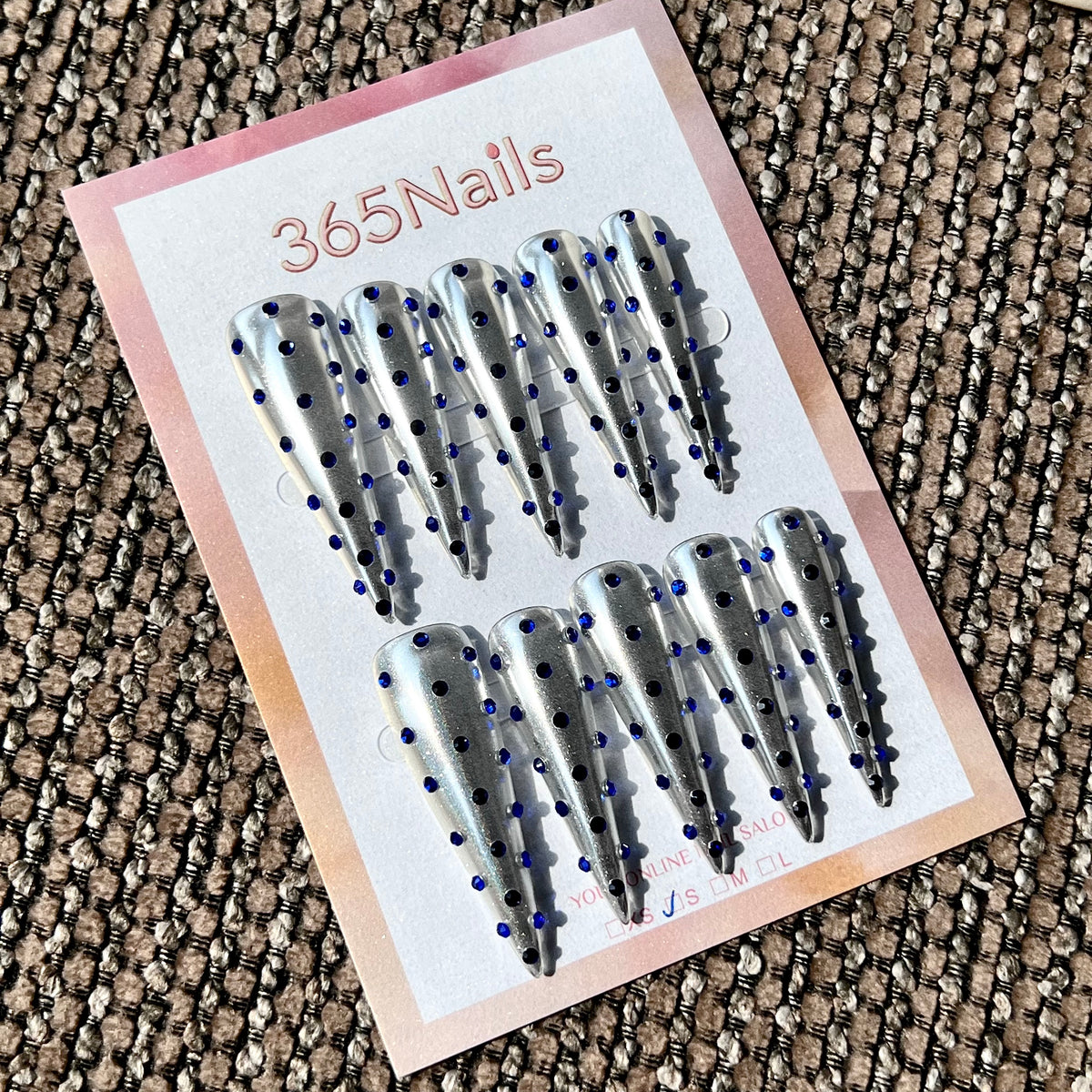 Sapphire Ice - Silver Blue Crystal Stiletto Press-On Nails | Crystal Armor Series