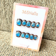 365nails：「神秘綠松石」—3D 寶石與棕色果凍 手工製 方圓形穿戴甲