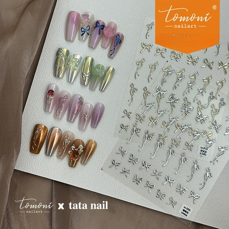 3D Silver Bow Nail Stickers – 5D Embossed Minimalist Elegance Set