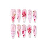 Cherry Blossom Pink Frosting Gradient × 3D Flower Pearls Press On Nail