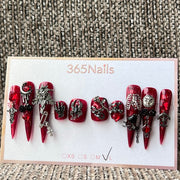 365nails: 고딕 레드 해골·거미·스켈레톤 수제 프레스온 네일