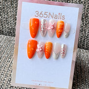 Orange Ombre Floral Press-On Nails