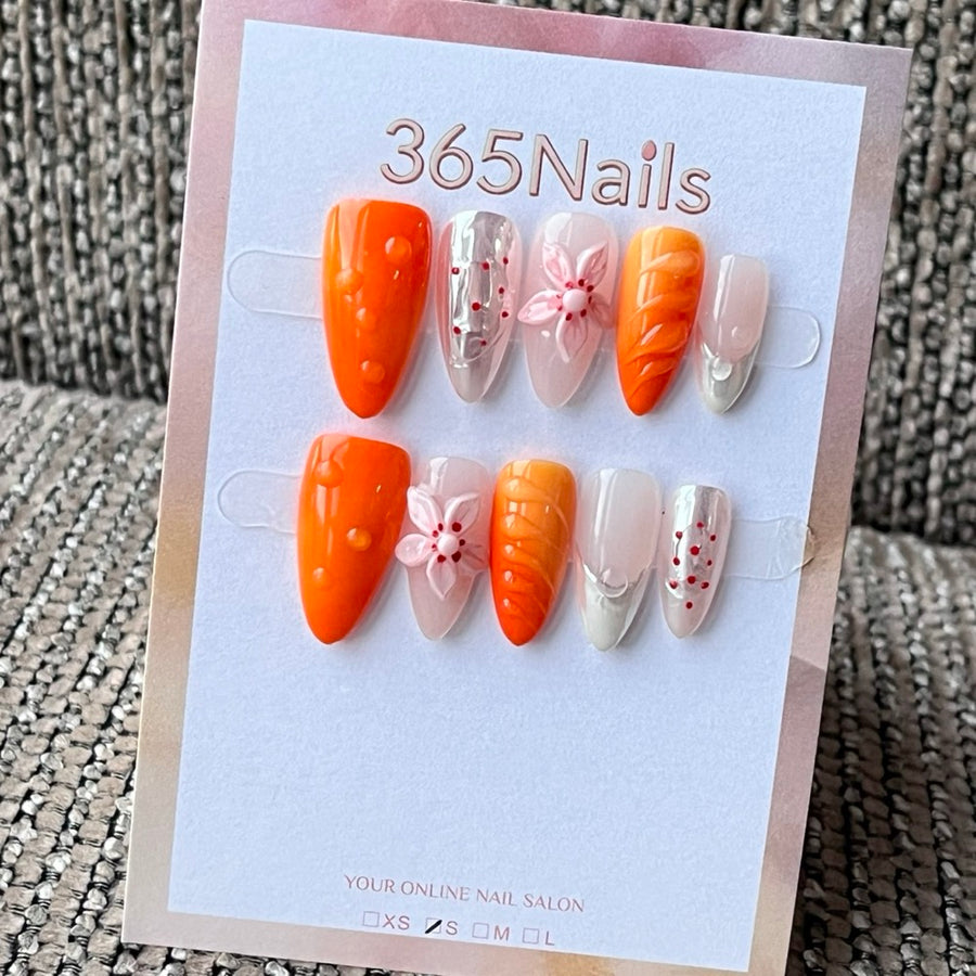 Orange Ombre Floral Press-On Nails