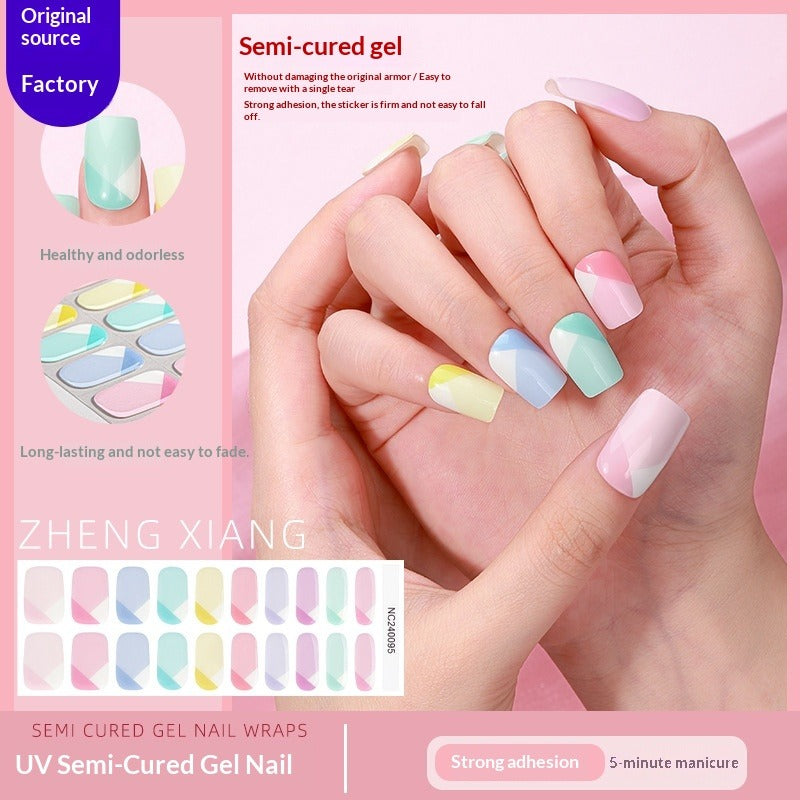 Semi-Cured Gel Nail Strips Gradient French Pastel Glossy Design (MOQ=3)