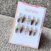 White Glitter & Brown Leopard Stiletto Press-On Nails with 3D Charms