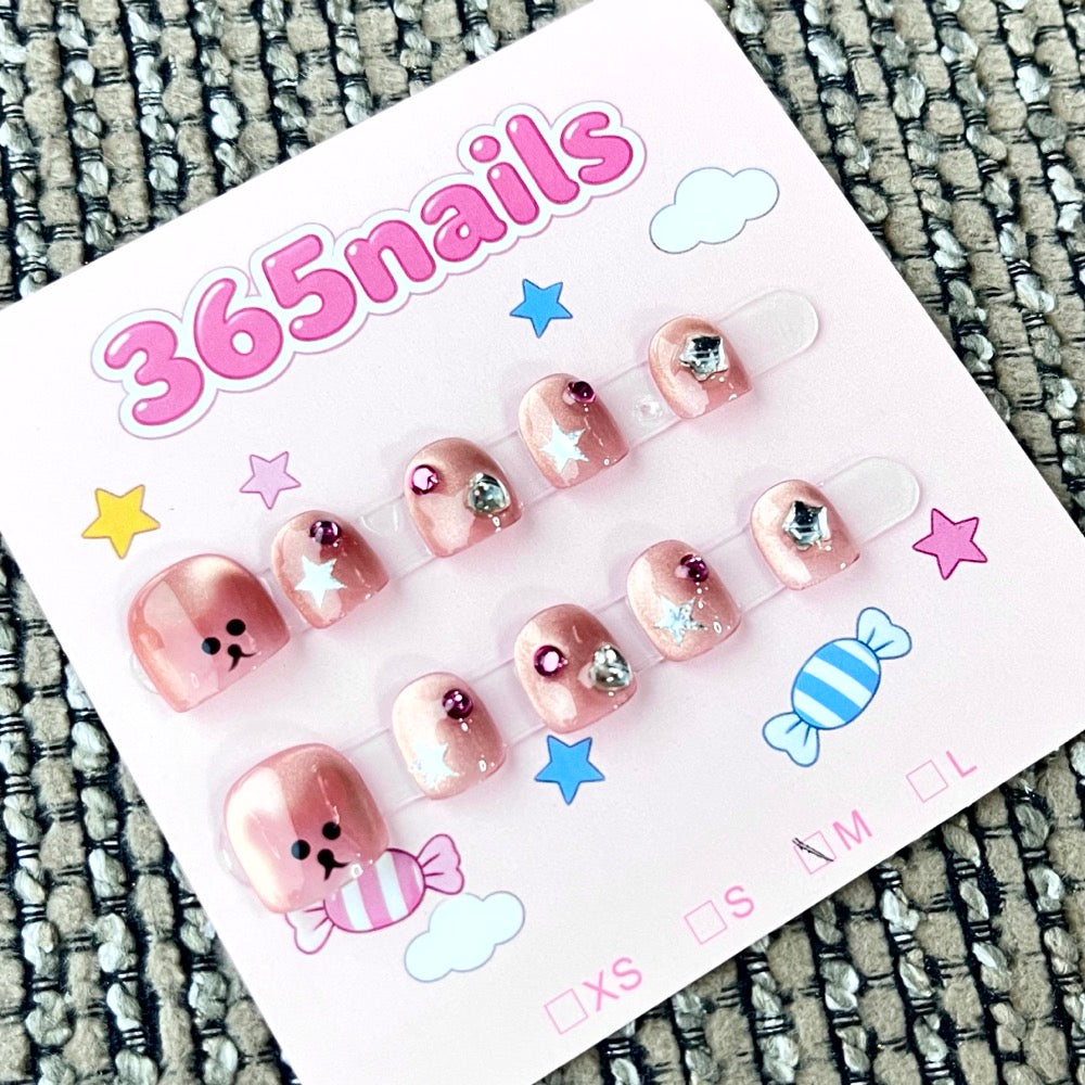 365nails: "Starry Bear" – 3D Character Handmade Short Square Nails