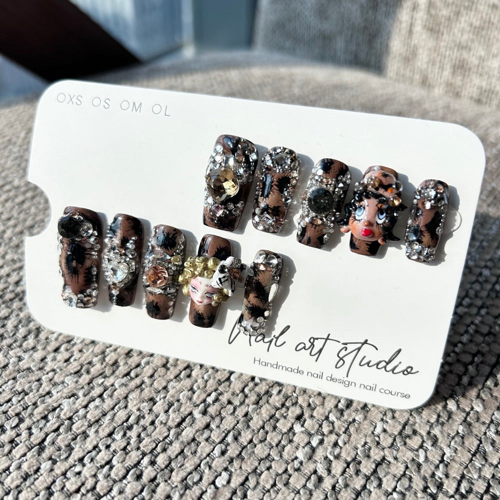 Artist Series: "Jazz Age Diva" – 3D Sculpted Betty Boop Style & Vintage Showgirl Portrait with Leopard Print & Rhinestones