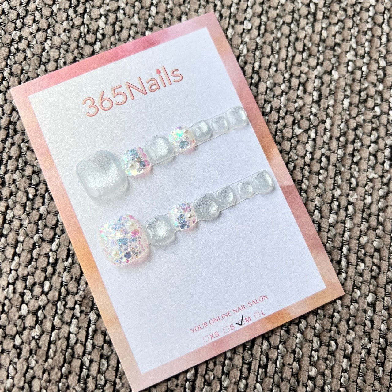 365nails: "ice clear iridescent glitter" – handmade press-on pedicure