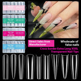 Nail Tips semi-full sticker, light sticker, extended water pipe nail 240 pieces XXXL thin dog transparent manicure patch fake nail