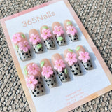 Sculpted Flora: "Pink Panthera Sparkle" – 3D Pink Floral & Silver Glitter Leopard Print Long Square Nails