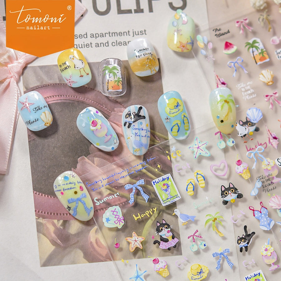 Summer Beach Cat – 5D Embossed Playful Accent Set