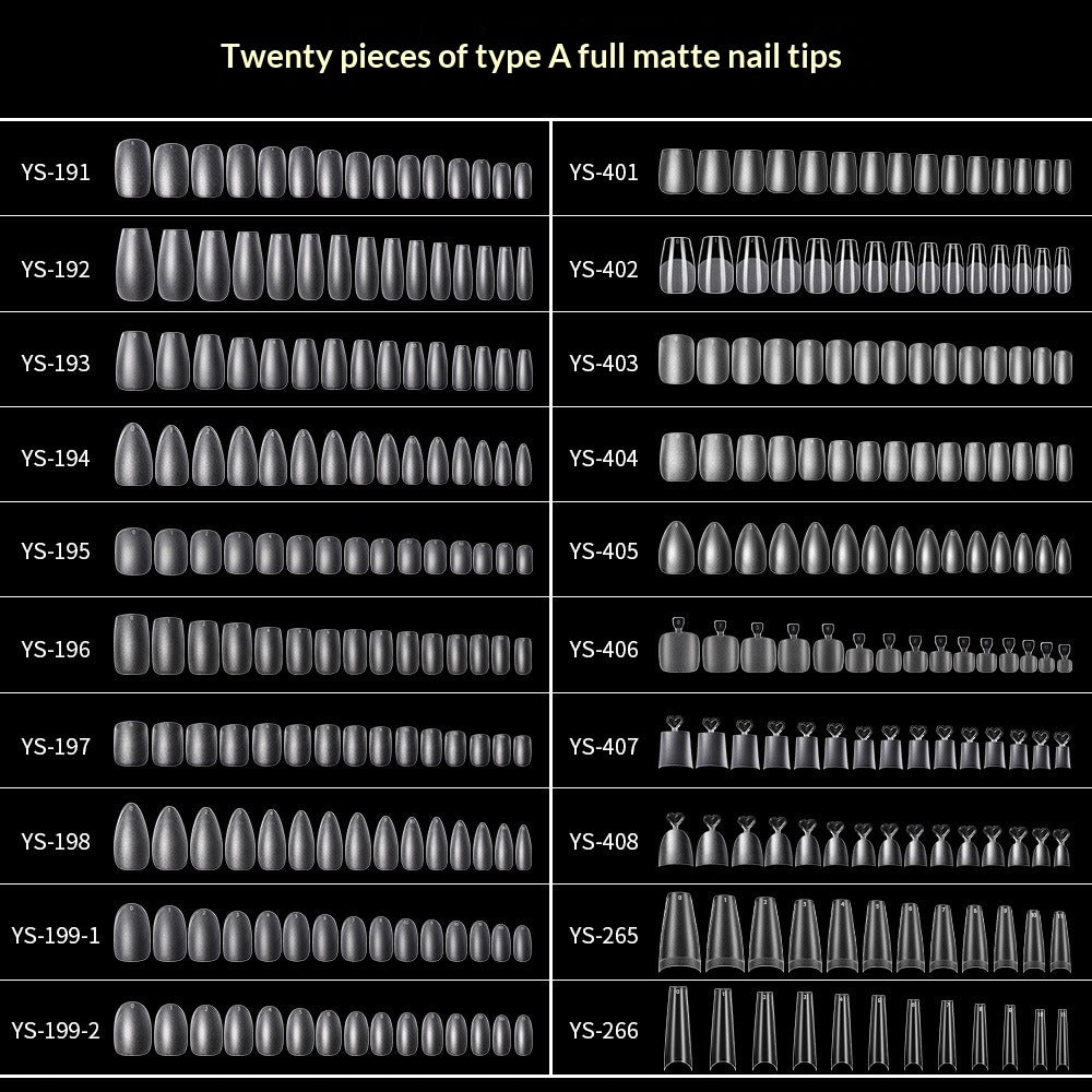 365nails 20-Shape Full-Matte Nail Tips | Professional Salon Extension Set (YS-191 to YS-266)
