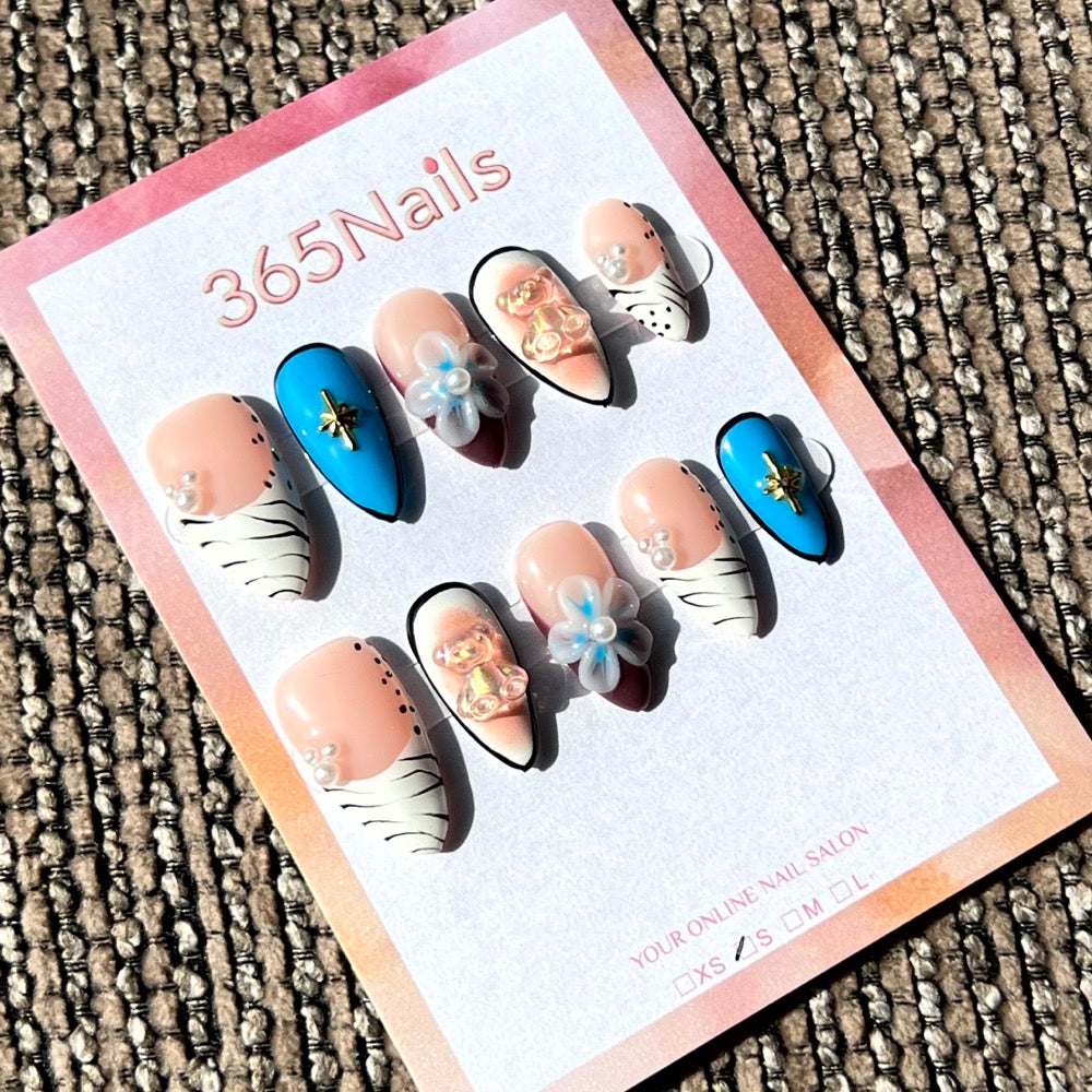 365nails: "Celestial Whimsy" – 3D Mixed Media Handmade Almond Nails