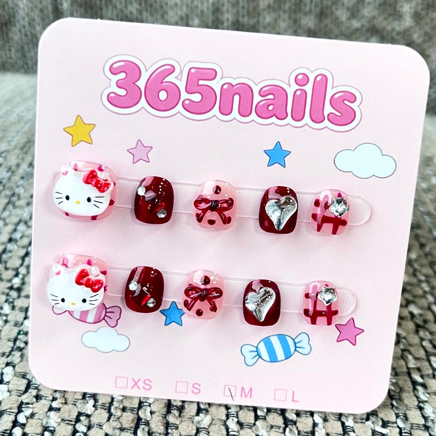 365nails: 헬로키티의 빨간 리본 – 3D 캐릭터 수제 숏 네일