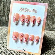 365nails: "Coral Bloom" – Hand Painted Floral Handmade Almond Nails