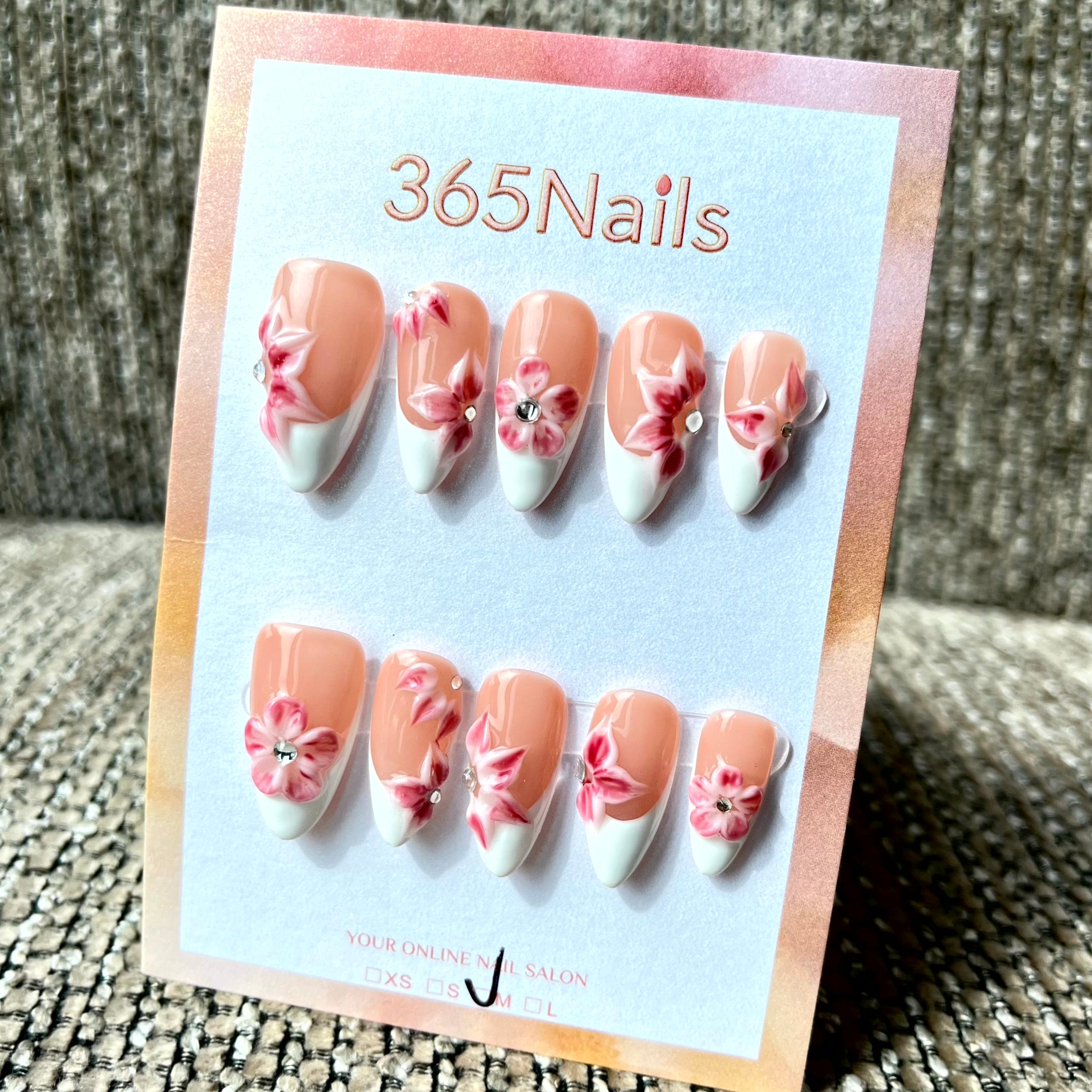 365nails: "Coral Bloom" – Hand Painted Floral Handmade Almond Nails