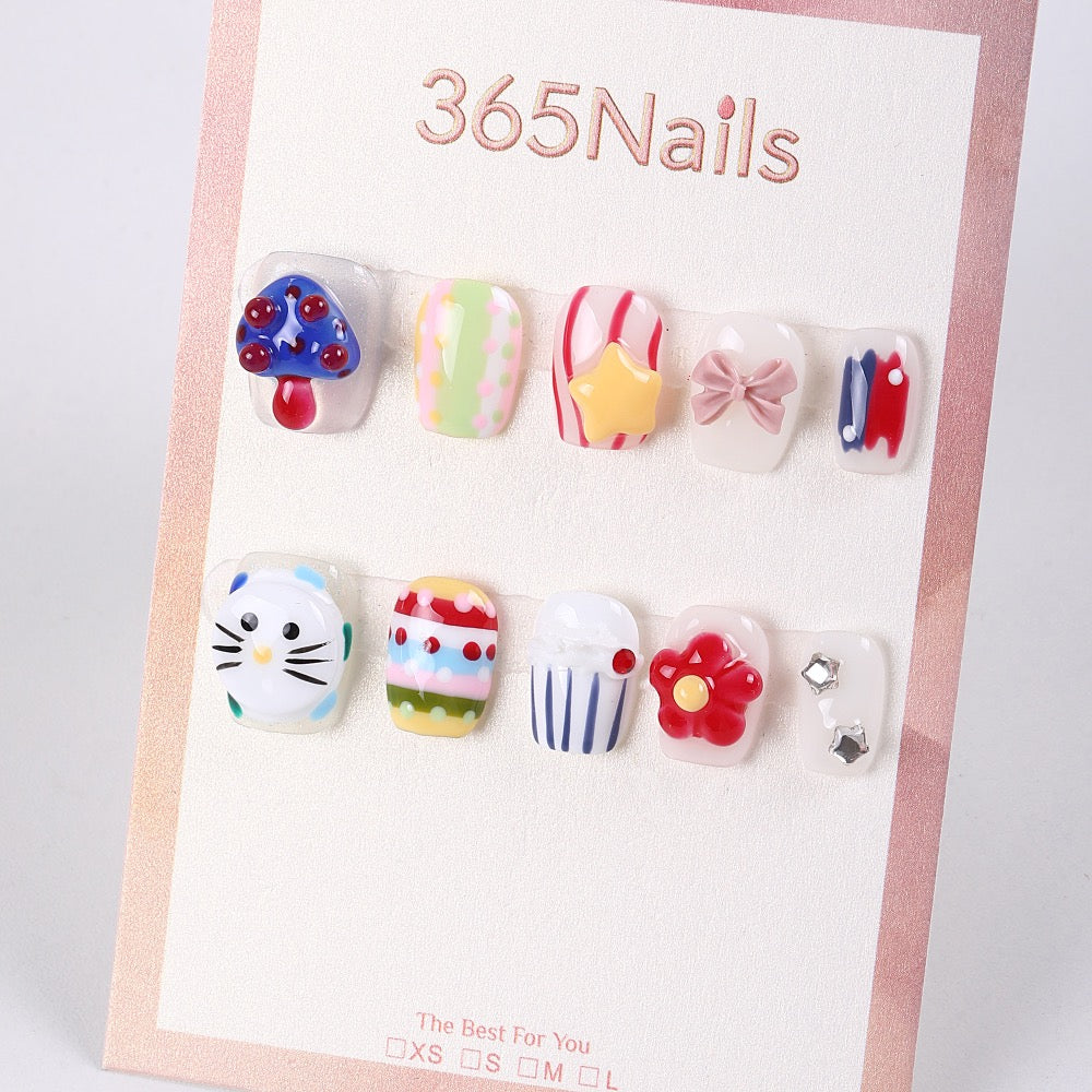 365Nails Sweet Party Hand‑Painted Short Tips