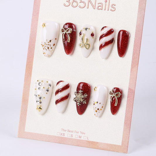 365Nails Glitter Candy Cane Christmas Stiletto Set