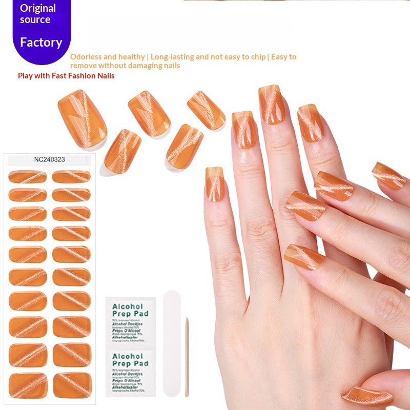 Semi-Cured Gel Nail Strips Sparkle Diagonal Cat Eye Glossy Design (MOQ=3)