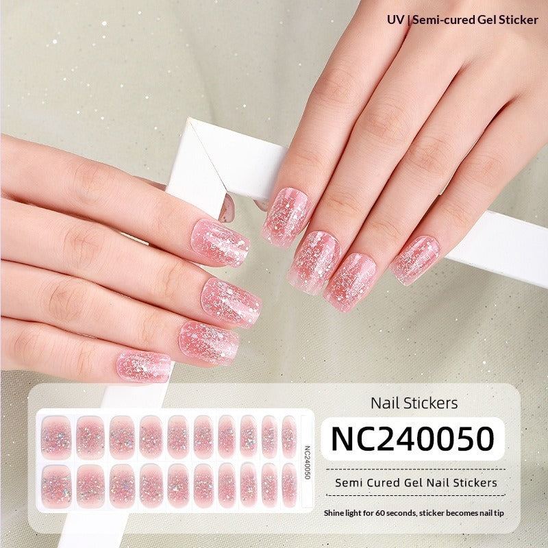 Semi-Cured Gel Nail Strips Foil French Gold Pink Gradient Glossy Set (MOQ=3)