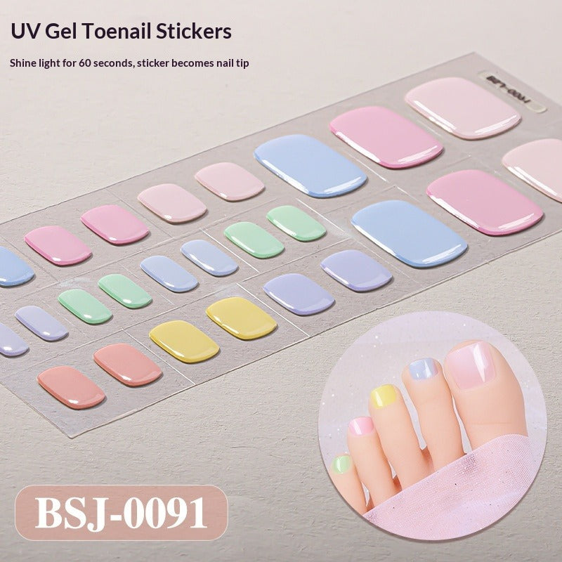 Semi-Cured Gel Nail Strips Toe Nails Pure Color Mismatch Glitter Glossy Set (MOQ=3)