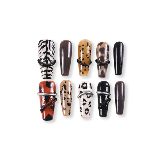 365nails mixed animal print with metal rings wild-chic press-ons