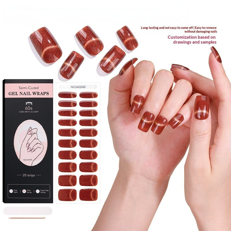 Semi-Cured Gel Nail Strips Sparkle Cat Eye Magnetic Glossy Design (MOQ=3)
