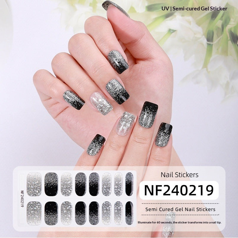 Semi-Cured Gel Nail Strips Colorblock Solid Glitter Glossy Design (MOQ=3)