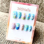 365nails: "Midsummer Bloom" – Unhas Quadradas Curtas 3D Florais Artesanais