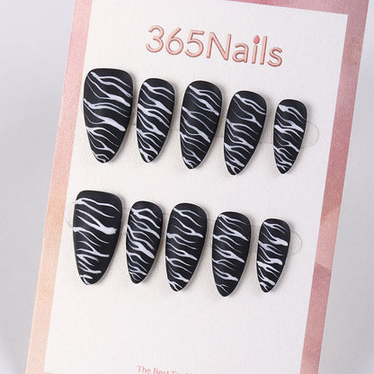 365nails zebra matte hand‑painted long tips