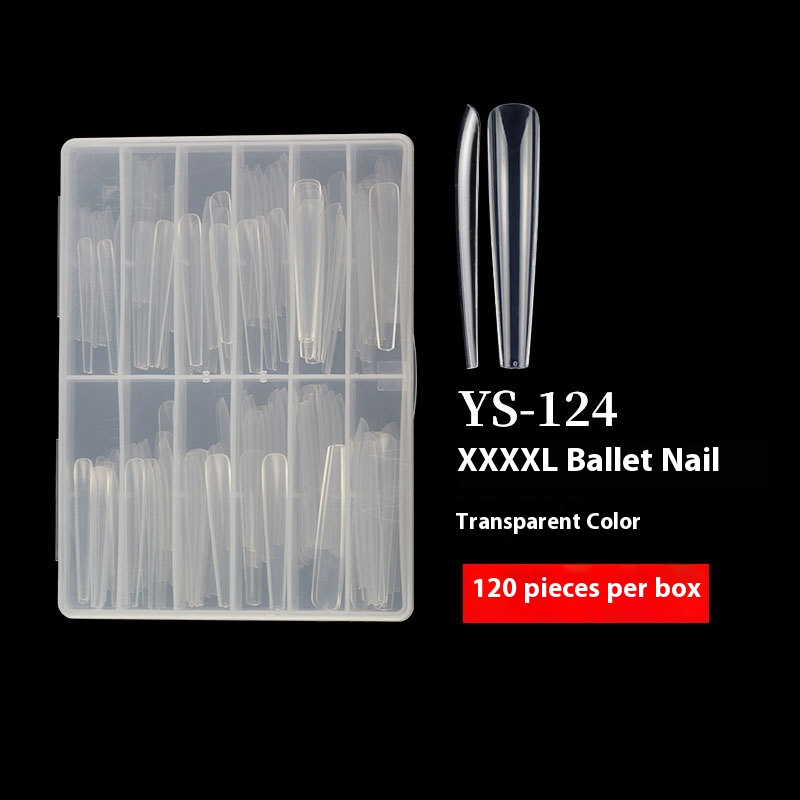 Nail Tips long ballet nail piece, French full sticker ballet fake nail piece, new extended transparent folded seamless ballet nail