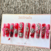 365nails: "Gothic Red Skeleton Lion Dragon" – handmade press-on nails