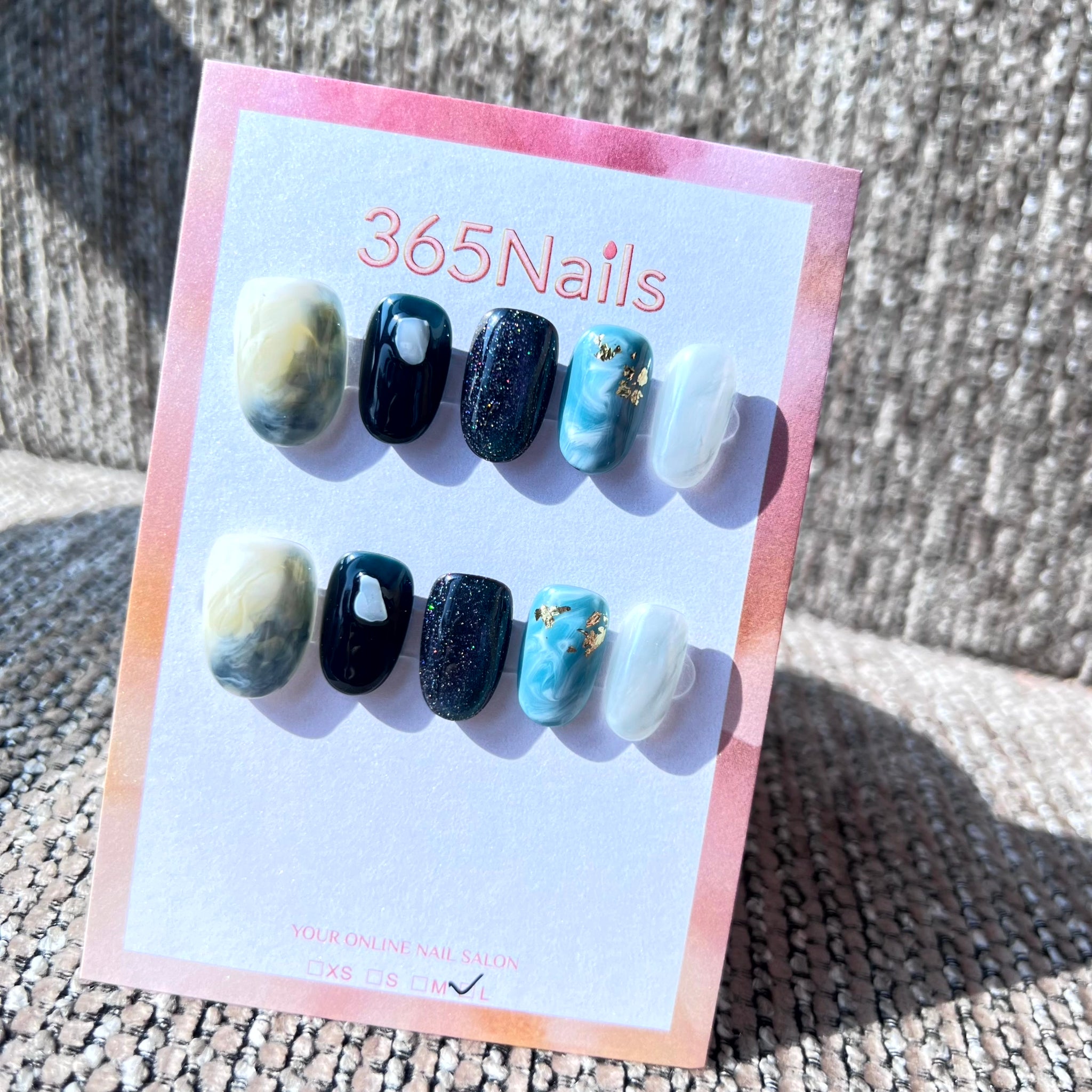 365nails: "Teal Nebula Marble" – Deep Jade & Galaxy Black Handmade Squoval Nails