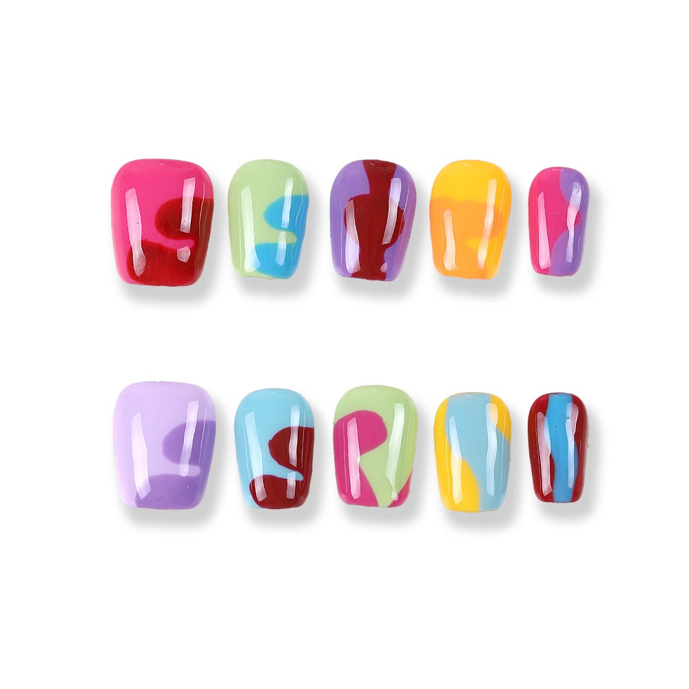 365Nails Color Splash Hand‑Painted Short Square Tips