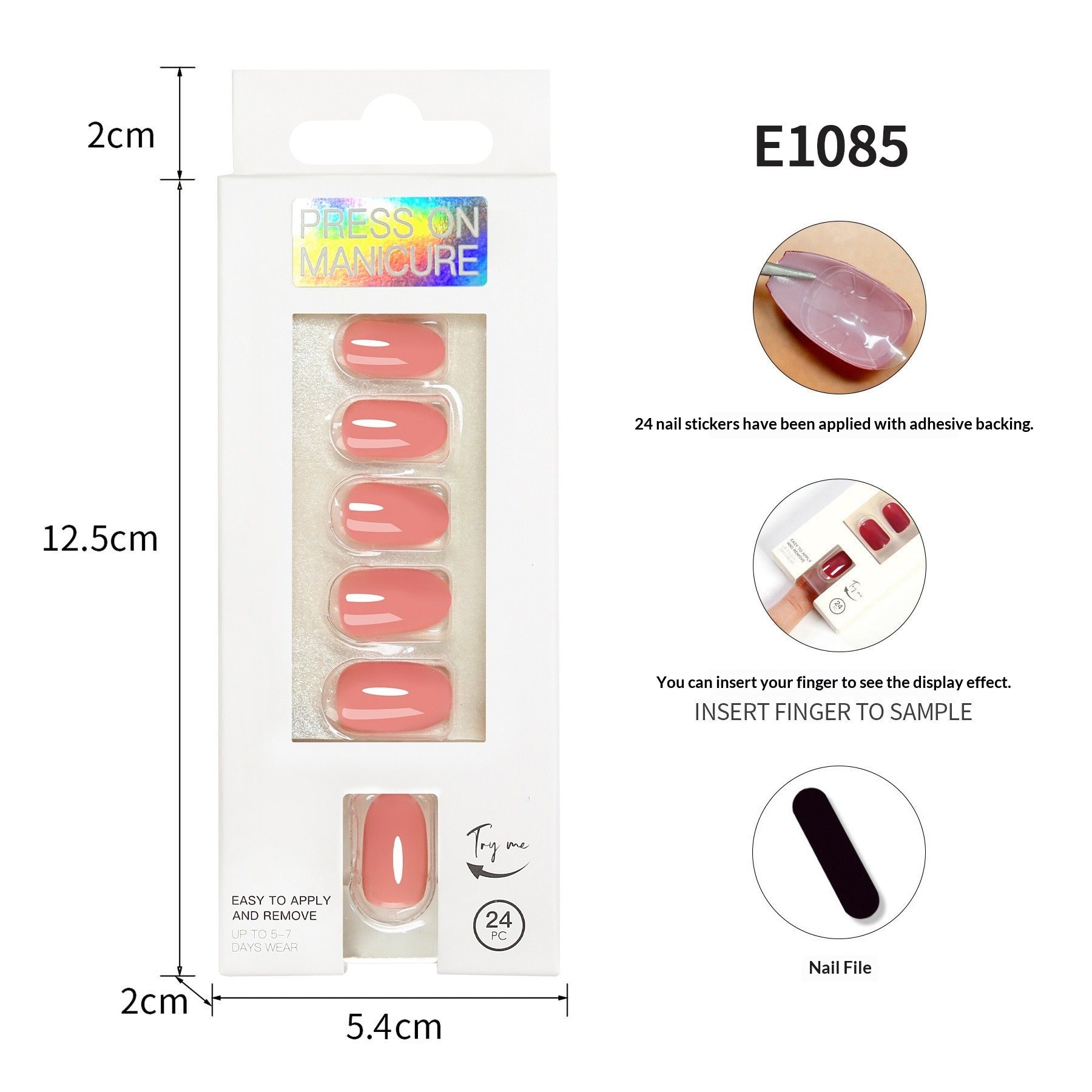 Wearable solid color nude round tip false nails, 24 pieces, neutral packaging