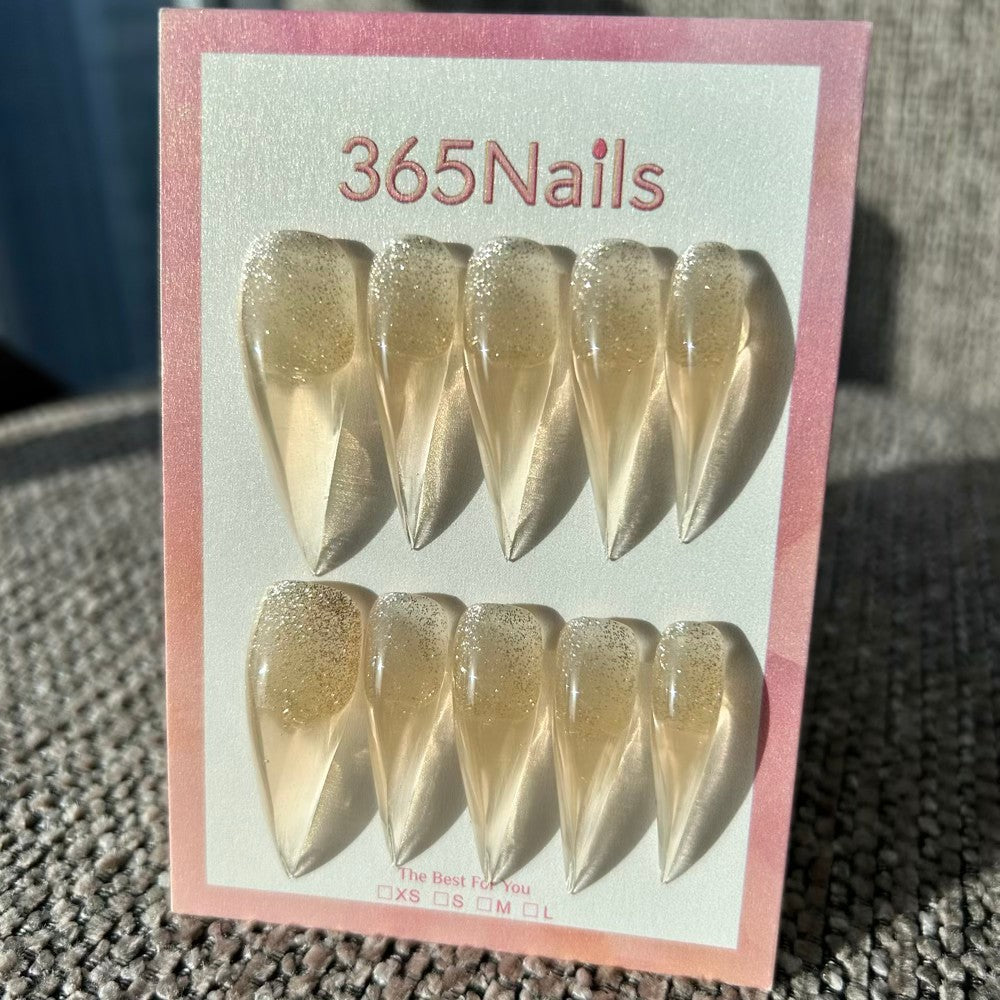 Champagne Glitter Dragon Claw Stiletto Gold Gradient Premium Handmade Dragon Nails