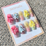 Sculpted Flora: "Pastel Garden Jelly" – 3D Tri-Color Flowers on Speckled Ombre Nails with Dewdrops
