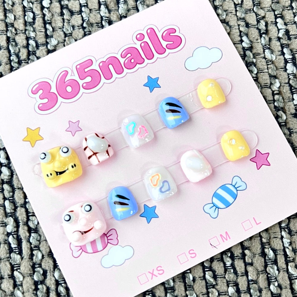 365nails: "Playful Pals" – 3D Character Handmade Short Square Nails