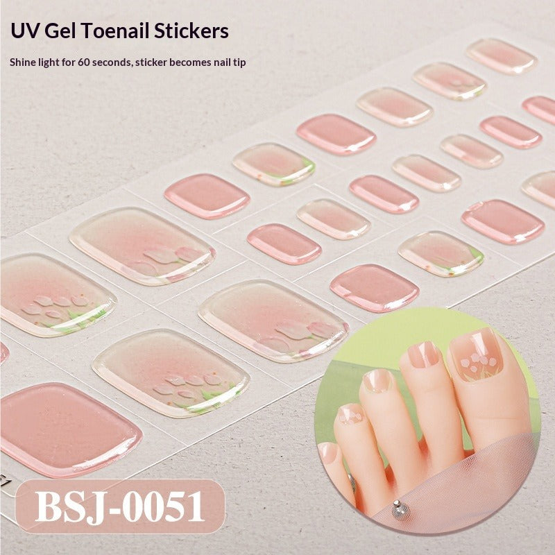 Semi-Cured Gel Nail Strips Fresh Floral 3D Foil Glossy Design (MOQ=3)
