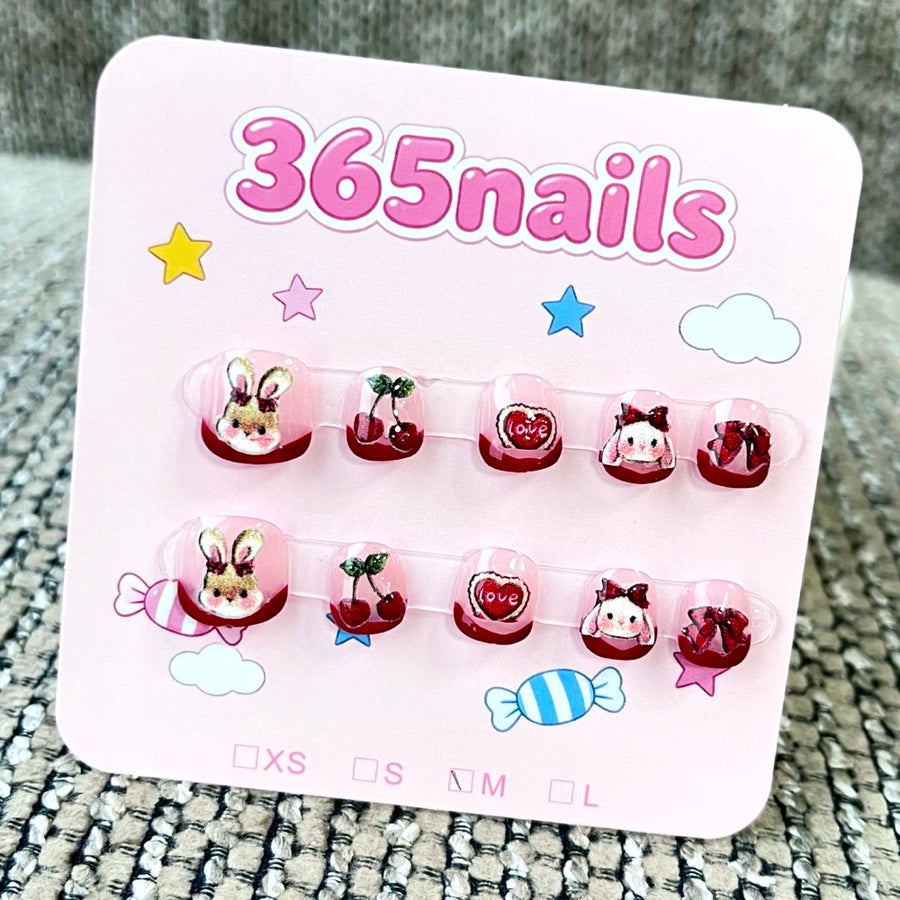 365nails: "Berry Bunny" – 3D Character Mix Handmade Short Square Nails