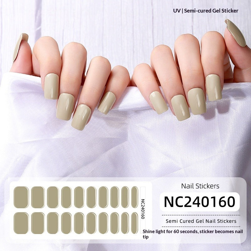 Semi-Cured Gel Nail Strips Solid Pearl Shimmer Glossy Design (MOQ=3)