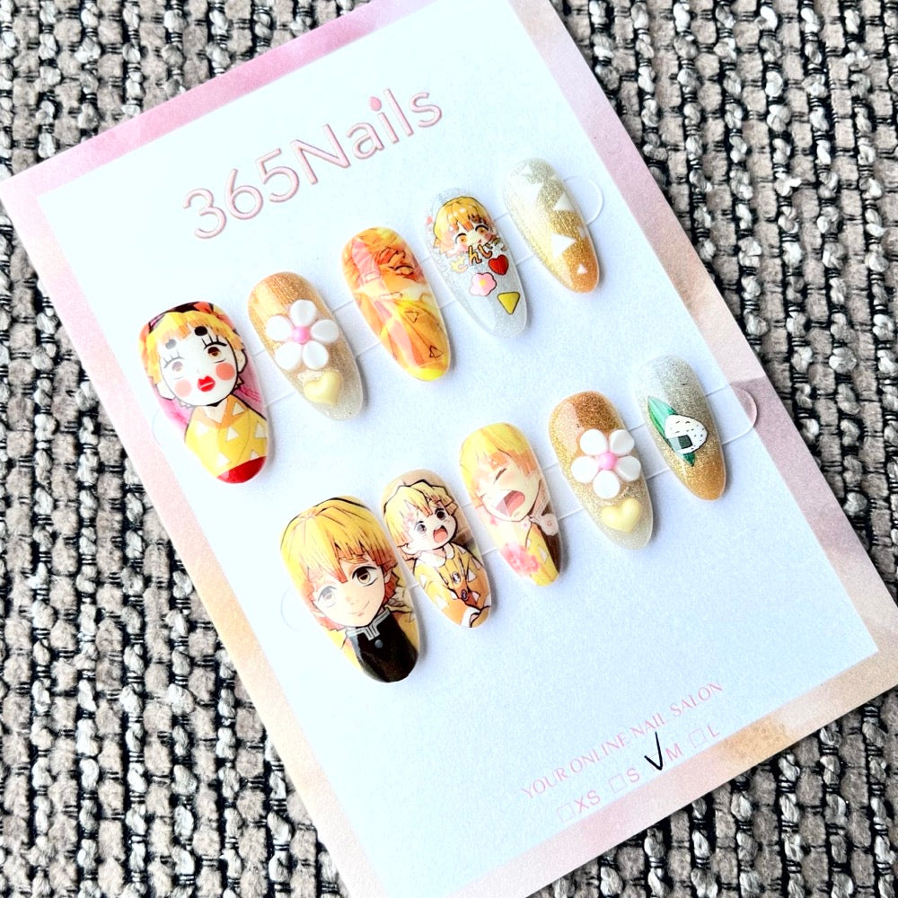 365nails: "Yellow Anime Character" – Handmade Medium Almond Press-On Nails