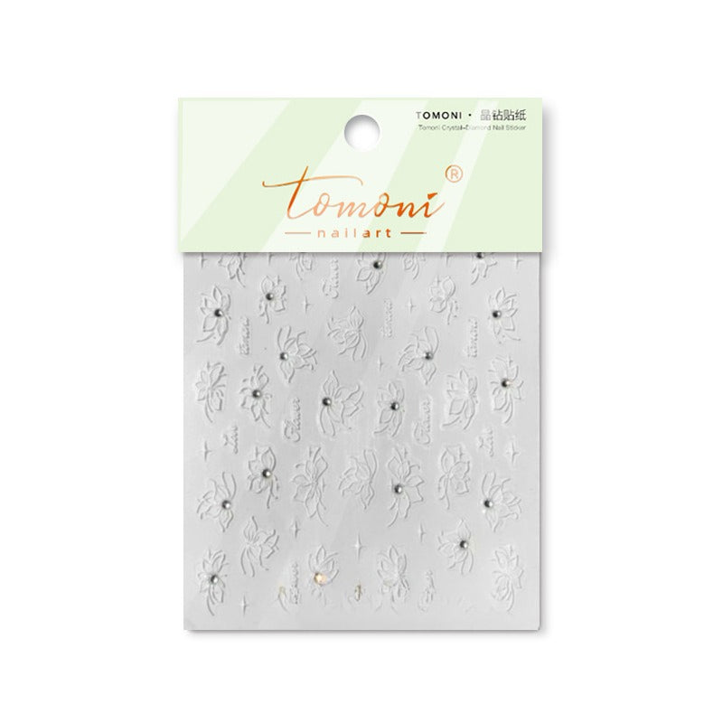 水晶鑽與珍珠花美甲貼紙 — 5D 浮雕新娘套組