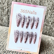 Pink Ombre Stiletto Press-On Nails with Silver Graphics
