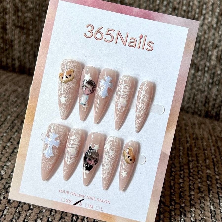 Nude Story - Nude Lace Pointed Press-On Nails